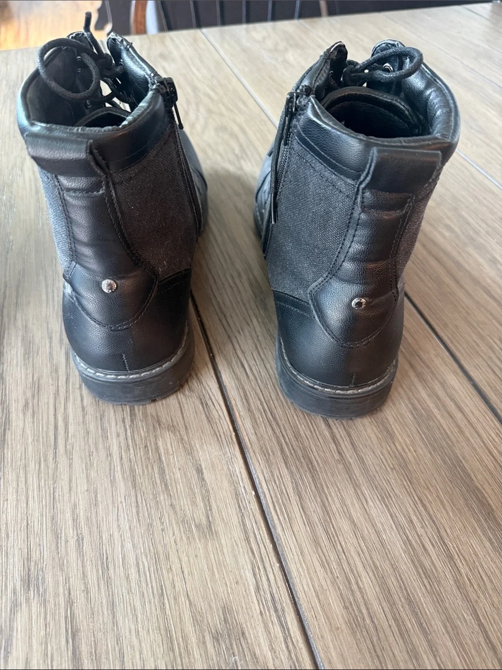 Men's Black Leather and Gray Fabric Chukka Boots